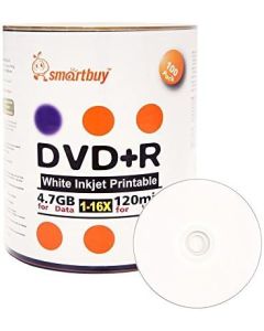Smart Buy 100 Pack DVD+R 4.7gb 16x White Printable Inkjet Blank Media Record Disc, 100 Disc 100pk