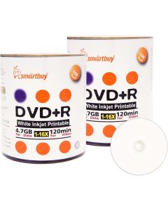 Smart Buy 200 Pack DVD+R 4.7gb 16x White Printable Inkjet Blank Media Record Disc, 200 Disc 200pk
