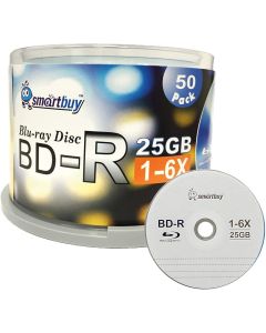 Smartbuy 50 Pack Bd-r 25gb 6X Blu-ray Single Layer Recordable Disc Logo Top Blank Data Video Media 50 Disc Spindle