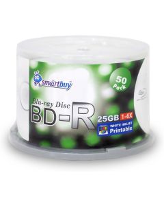 Smartbuy 200-disc 25GB 6X BD-R Blu-Ray White Inkjet Hub Printable Blank Media Disc + Black Permanent Marker