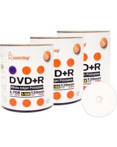 Smart Buy 300 Pack DVD+R 4.7gb 16x White Printable Inkjet Blank Media Record Disc, 300 Disc 300pk